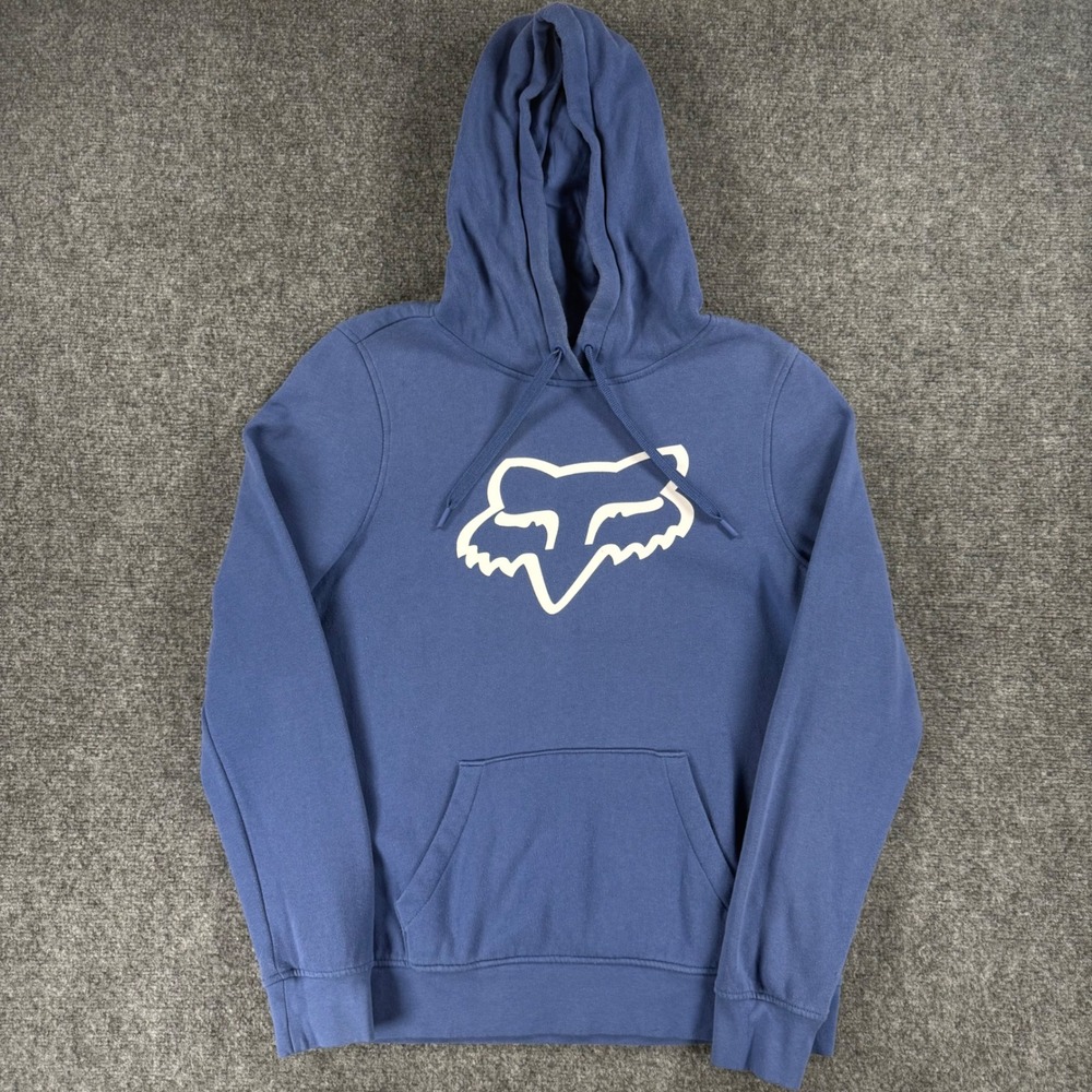 Y2K Fox Racing Pullover Hoodie Men Large Blue Cotton Blend Graphic Logo Fleece